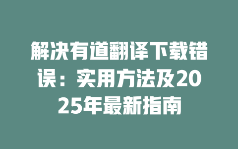 解决有道翻译下载错误:实用方法及2025年最新指南 二
