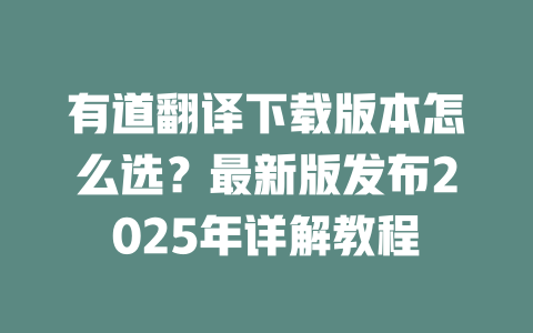 有道翻译下载版本怎么选?最新版发布2025年详解教程 二