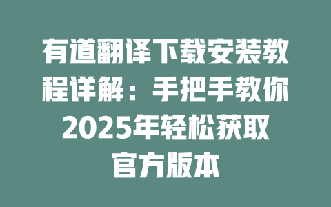 有道翻译下载安装教程详解：手把手教你2025年轻松获取官方版本 二