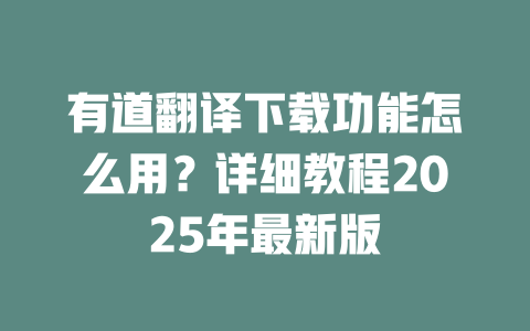 有道翻译下载功能怎么用?详细教程2025年最新版 二
