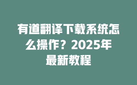 有道翻译下载系统怎么操作？2025年最新教程 二