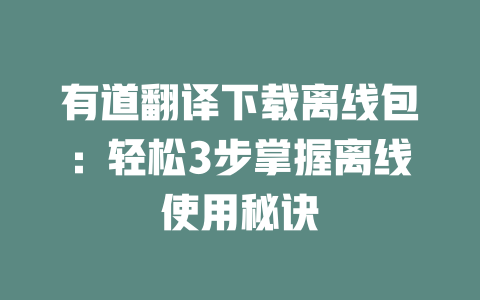 有道翻译下载离线包:轻松3步掌握离线使用秘诀 二