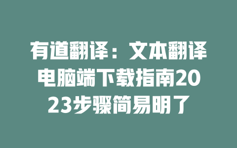 有道翻译：文本翻译电脑端下载指南2023步骤简易明了 二