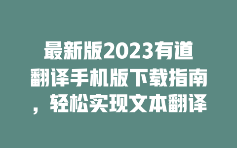 最新版2023有道翻译手机版下载指南,轻松实现文本翻译 二