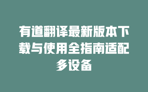 有道翻译最新版本下载与使用全指南适配多设备 二