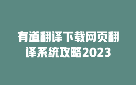 有道翻译下载网页翻译系统攻略2023 二