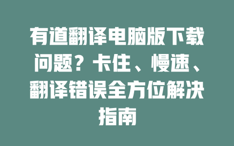 有道翻译电脑版下载问题?卡住、慢速、翻译错误全方位解决指南 二
