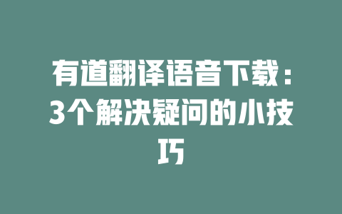 有道翻译语音下载:3个解决疑问的小技巧 二