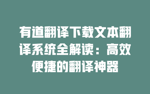 有道翻译下载文本翻译系统全解读：高效便捷的翻译神器 二