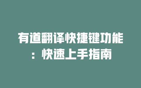 有道翻译快捷键功能：快速上手指南 二