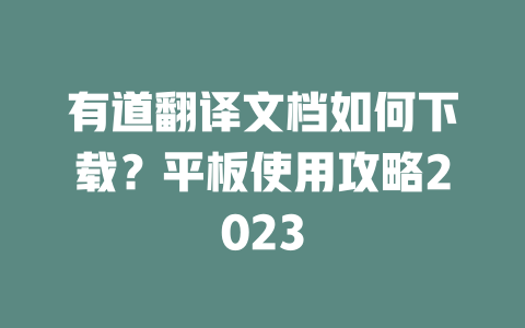 有道翻译文档如何下载?平板使用攻略2023 二