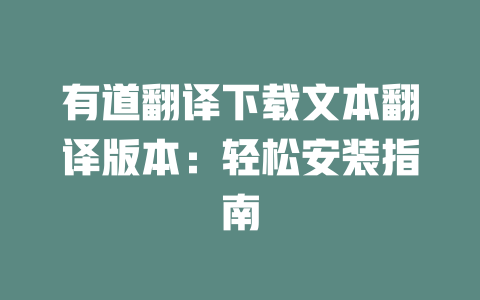 有道翻译下载文本翻译版本：轻松安装指南 二