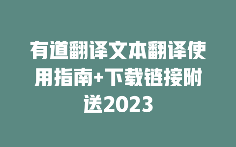 有道翻译文本翻译使用指南+下载链接附送2023 二