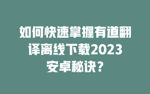 如何快速掌握有道翻译离线下载2023安卓秘诀？ 二
