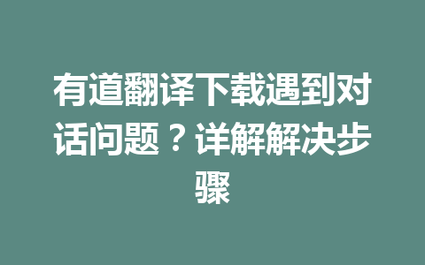 有道翻译下载遇到对话问题？详解解决步骤 二