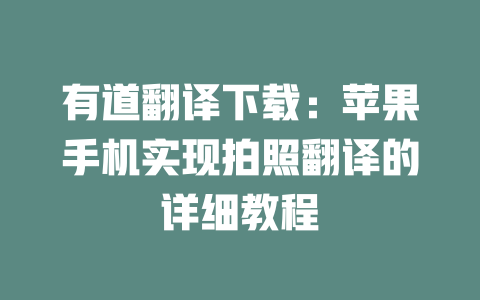有道翻译下载：苹果手机实现拍照翻译的详细教程 二