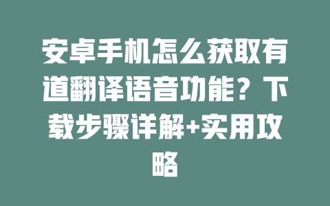 安卓手机怎么获取有道翻译语音功能?下载步骤详解+实用攻略 二