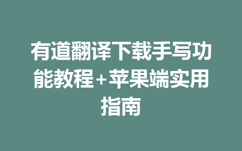 有道翻译下载手写功能教程+苹果端实用指南 二